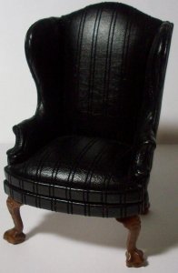 D802201 Black Leather Self Stripe Wing Back Chair