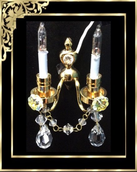 DFA017003 Twin Crystal Sconce candle flame bulbs - Click Image to Close