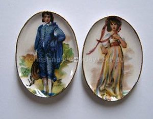 DBYB231 Blue Boy & Pinky Pair Plates 1:12 scale miniature 1/12