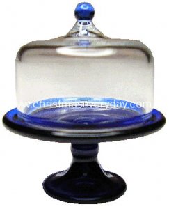 DHB252 Glass Cake Plate Blue with Cover