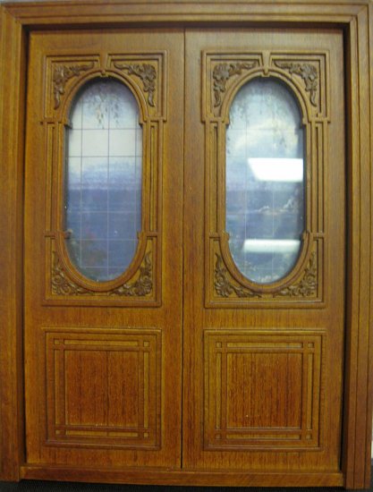 D81097 Glass / Timber Double Door / Frame Walnut - Click Image to Close