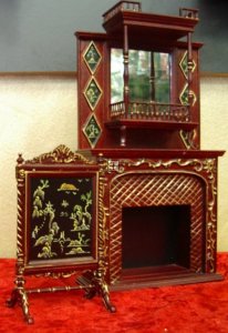 D07105 Fireplace WITH Black Hand painted panels