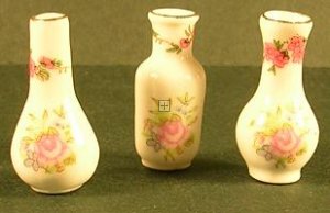 DRG536 Vases White W/Floral Pattern Set 3