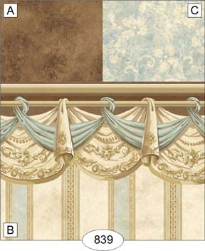 DQAL0839C Wallpaper Curtain Swag Sky Blue Scroll - Click Image to Close