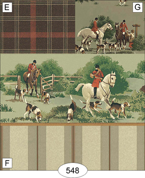 DWAL0548F Wallpaper Fox Hunt Green Stripe - Click Image to Close